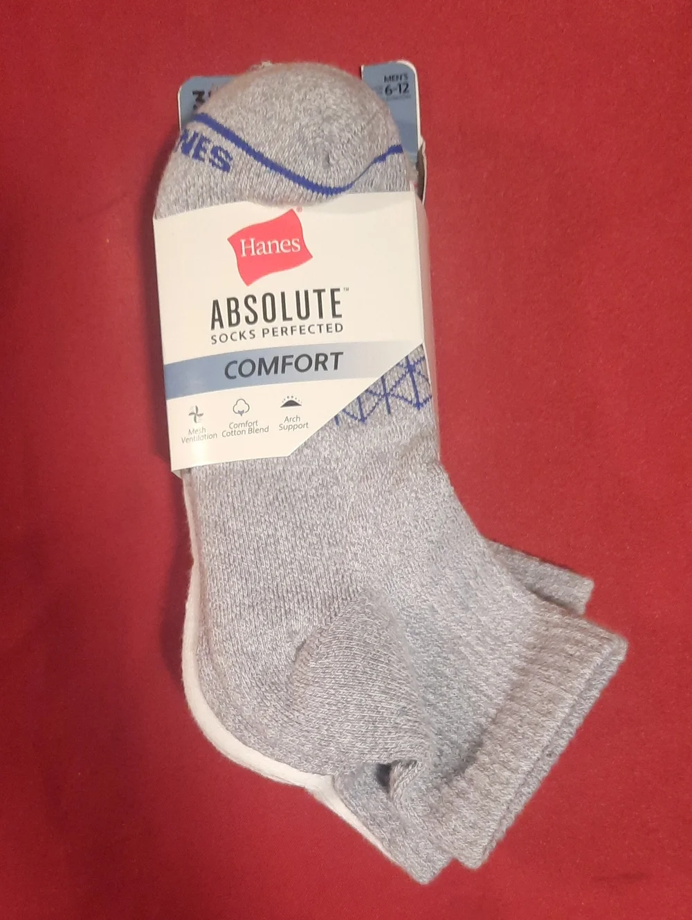 Hanes Comfort Ankle Low-Cut Gray Athletic Socks with Arch Support 3 Pack